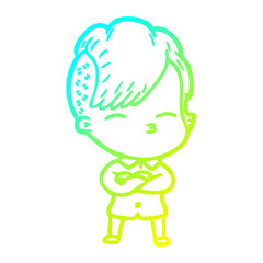 cold gradient line drawing cartoon squinting girl