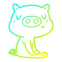 cold gradient line drawing cartoon content pig meditating