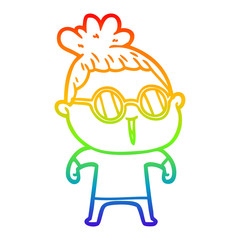 rainbow gradient line drawing cartoon woman wearing spectacles