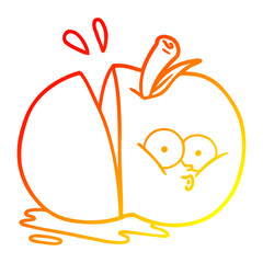 warm gradient line drawing cartoon sliced apple