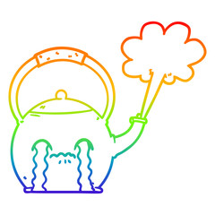 rainbow gradient line drawing cartoon boiling kettle
