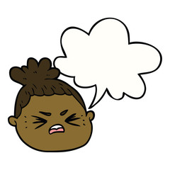 cartoon female face and speech bubble