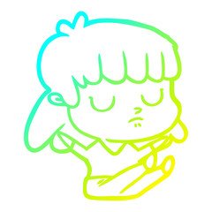 cold gradient line drawing cartoon indifferent woman sitting