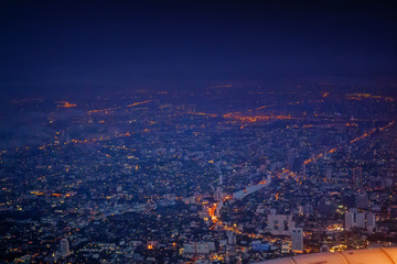 High angle view on plane  Bangkok Thailand At night.