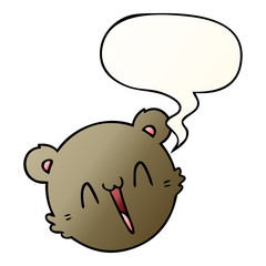 cute cartoon teddy bear face and speech bubble in smooth gradient style