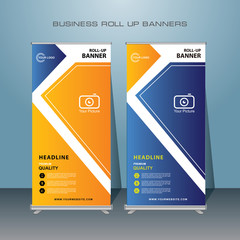 Abstract Shapes Modern Exhibition Advertising Trend Business Roll Up Banner Stand Poster Brochure flat design template creative concept. Presentation. Cover Publication. banner templates.