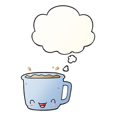 cartoon cup of coffee and thought bubble in smooth gradient style