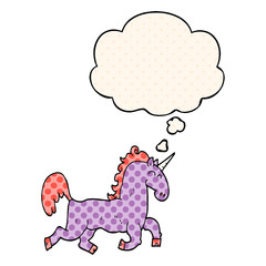 cartoon unicorn and thought bubble in comic book style