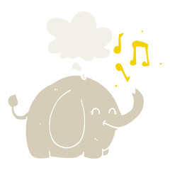 cartoon trumpeting elephant and thought bubble in retro style