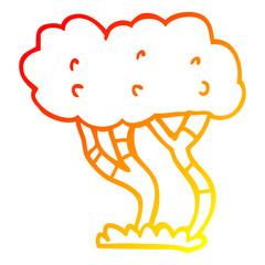 warm gradient line drawing cartoon tree