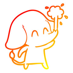 warm gradient line drawing cute cartoon elephant spouting water