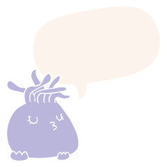 cartoon sea anemone and speech bubble in retro style