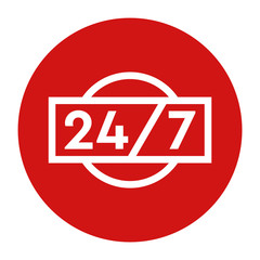 24/7 icon flat red round button vector illustration