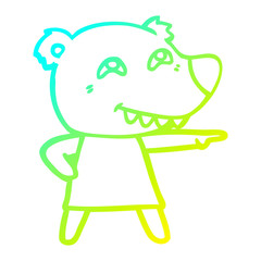 cold gradient line drawing cartoon pointing bear girl showing teeth