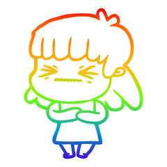 rainbow gradient line drawing cartoon angry girl