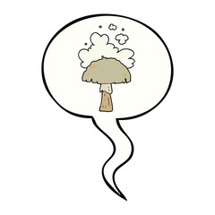 cartoon mushroom and spore cloud and speech bubble