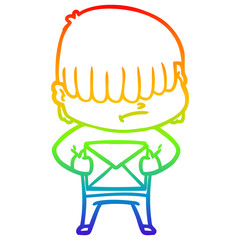rainbow gradient line drawing cartoon boy with untidy hair