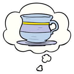 cartoon old tea cup and thought bubble