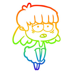 rainbow gradient line drawing cartoon tired woman