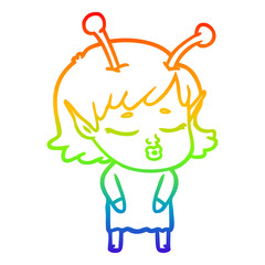 rainbow gradient line drawing cute alien girl cartoon