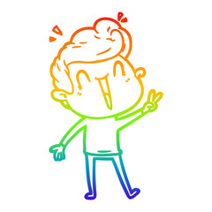 rainbow gradient line drawing cartoon excited man