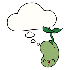 cute cartoon seed sprouting and thought bubble