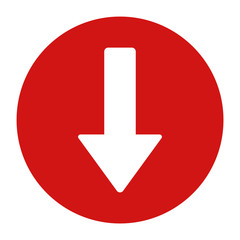 Down arrow icon flat red round button vector illustration