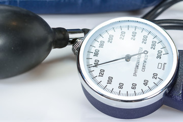 Sphygmomanometer closeup macro, blood pressure measurement medical equipment. Tonometer, medical...