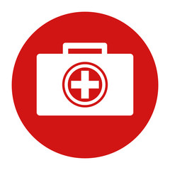 First aid kit icon flat red round button vector illustration