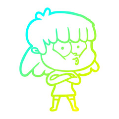 cold gradient line drawing cartoon whistling girl