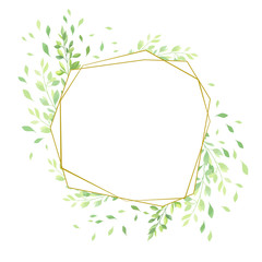 Green leaves geometric frame template. Vector illustration.