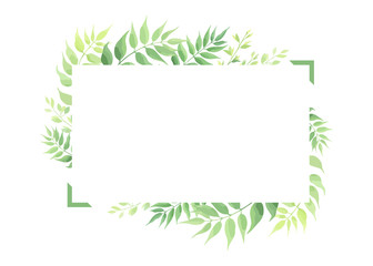 Green leaves frame template. Floral border. Vector illustration.