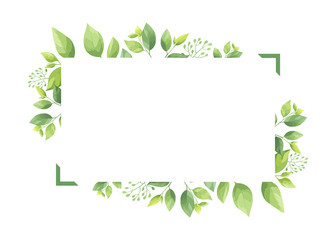 Green leaves frame template. Floral border. Vector illustration.