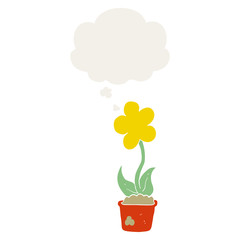 cute cartoon flower and thought bubble in retro style