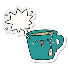 cute cartoon coffee cup and speech bubble sticker
