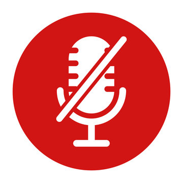 Mute microphone icon flat red round button vector illustration