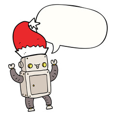 cartoon christmas robot and speech bubble