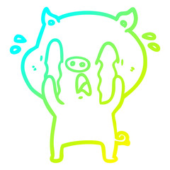 cold gradient line drawing crying pig cartoon