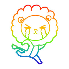 rainbow gradient line drawing cartoon crying lion running away