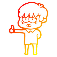 warm gradient line drawing cartoon exhausted boy