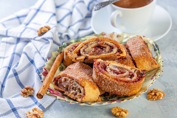 Rolls with jam, walnuts and raisins. Jewish cuisine.