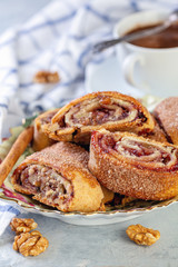 Traditional Israel rugelach with jam and raisins.