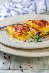 Piece of traditional potato gratin.