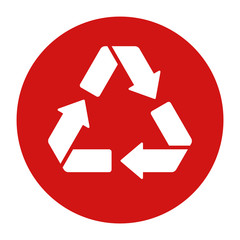 Recycle symbol icon flat red round button vector illustration