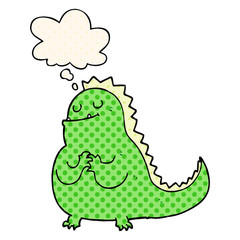 cartoon dinosaur and thought bubble in comic book style
