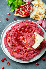 Homemade traditional beetroot hummus.