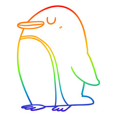 rainbow gradient line drawing cartoon penguin
