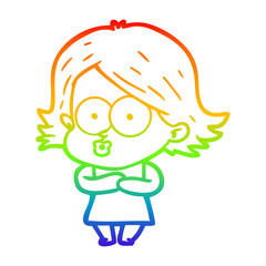 rainbow gradient line drawing cartoon girl pouting