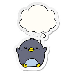 cartoon penguin and thought bubble as a printed sticker