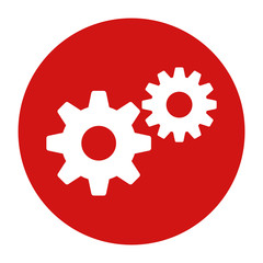Settings process icon flat red round button vector illustration